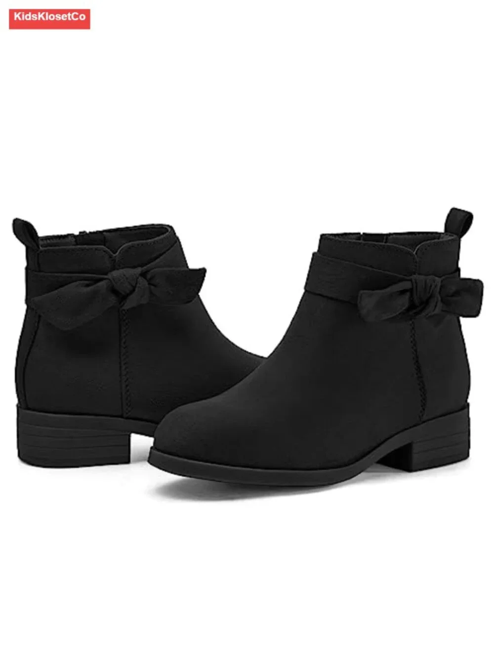 Girls Toddler Bow Knot Ankle Boots Chunky Heel Side Zipper Cute Dress Booties